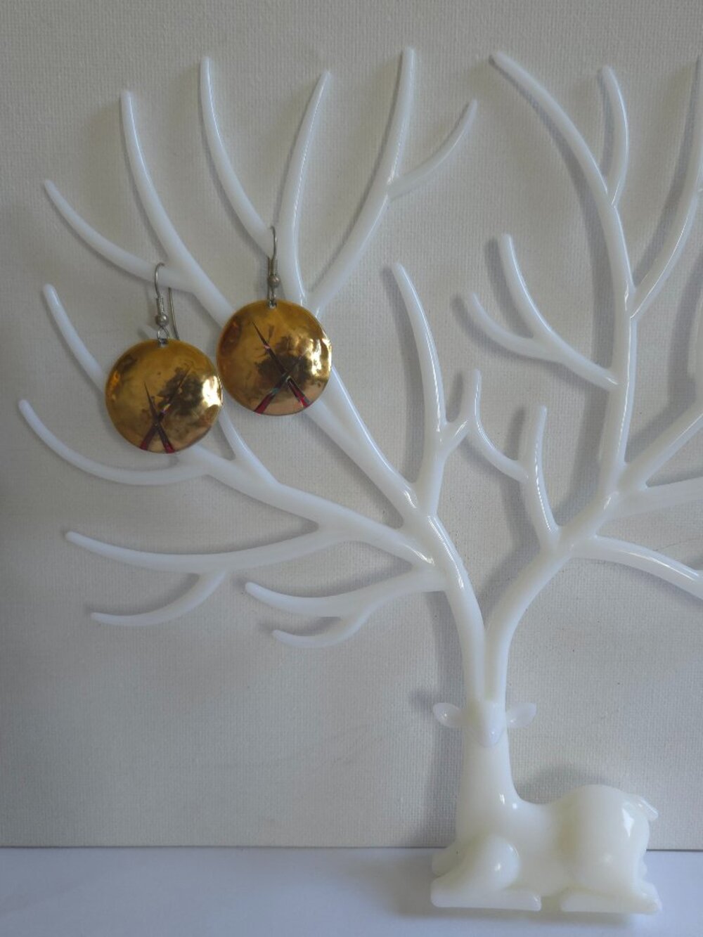 Vintage Polished Brass Geometric Disc Earrings, Retro Postmodern dangle
